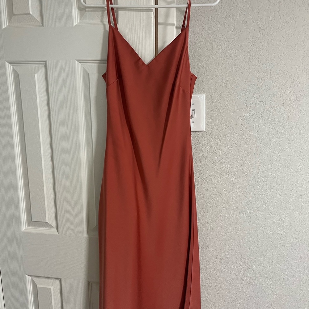 Brown Sleeveless Slip Dress for Wedding Guest